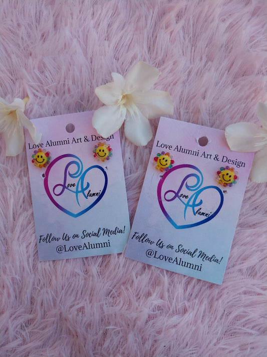 Flower Head Smiley Studs 18K Gold Plated