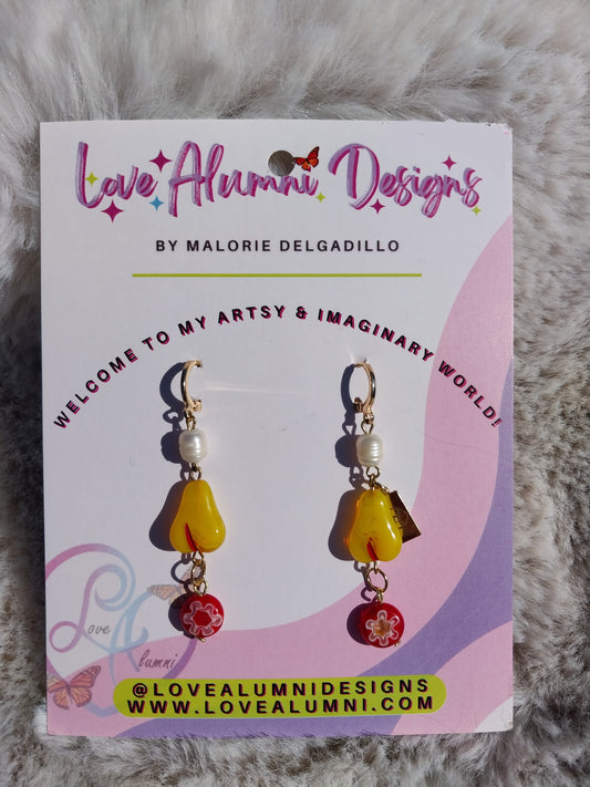 Vintage Glass Pear and Pearls Earrings 18K Gold Plated