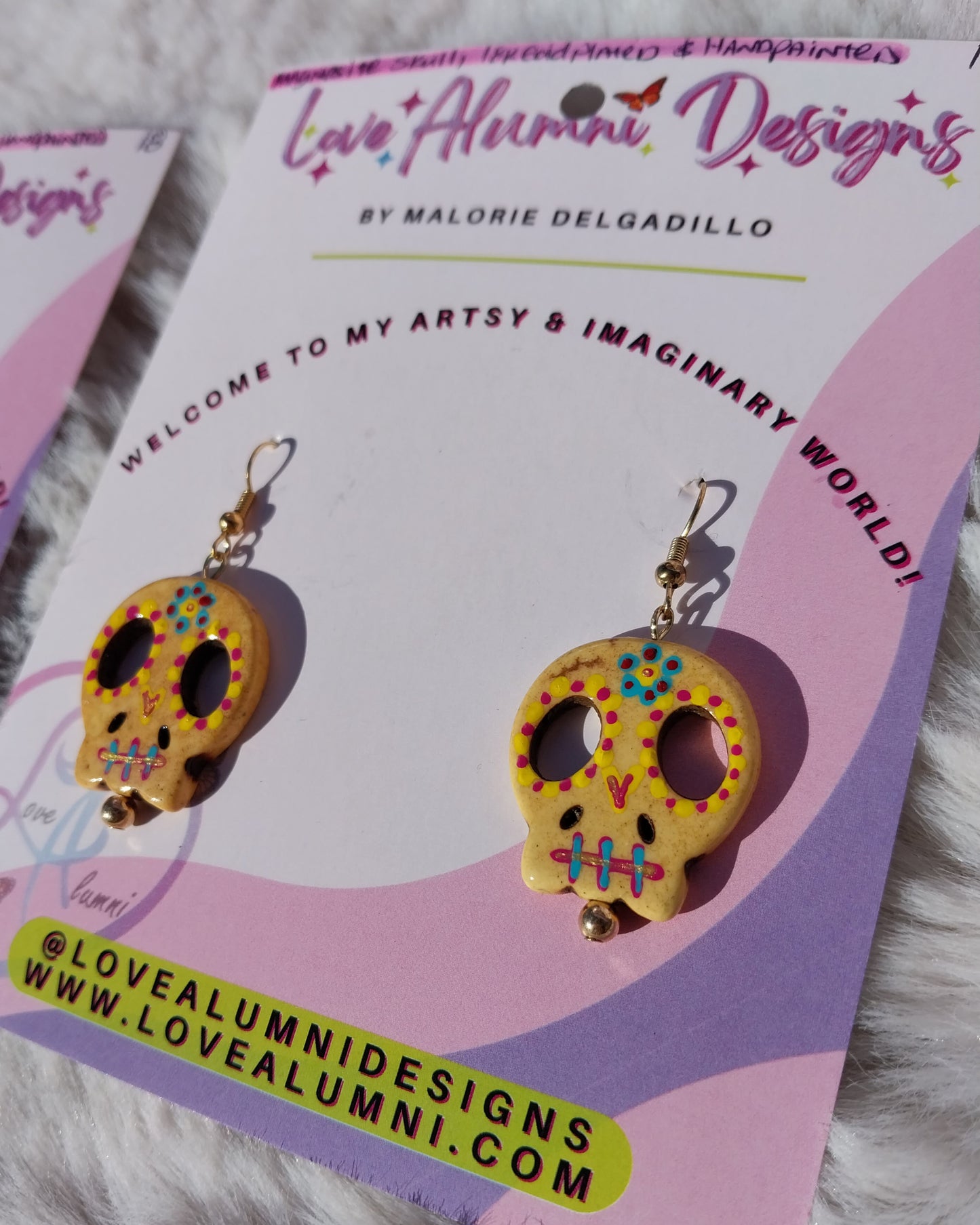Dia De Los Muertos Handpainted Magnesite Earrings