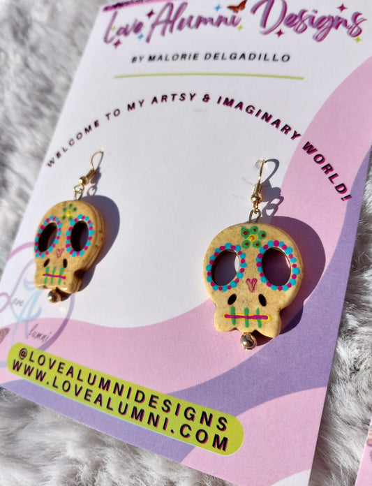 Dia De Los Muertos Handpainted Magnesite Earrings