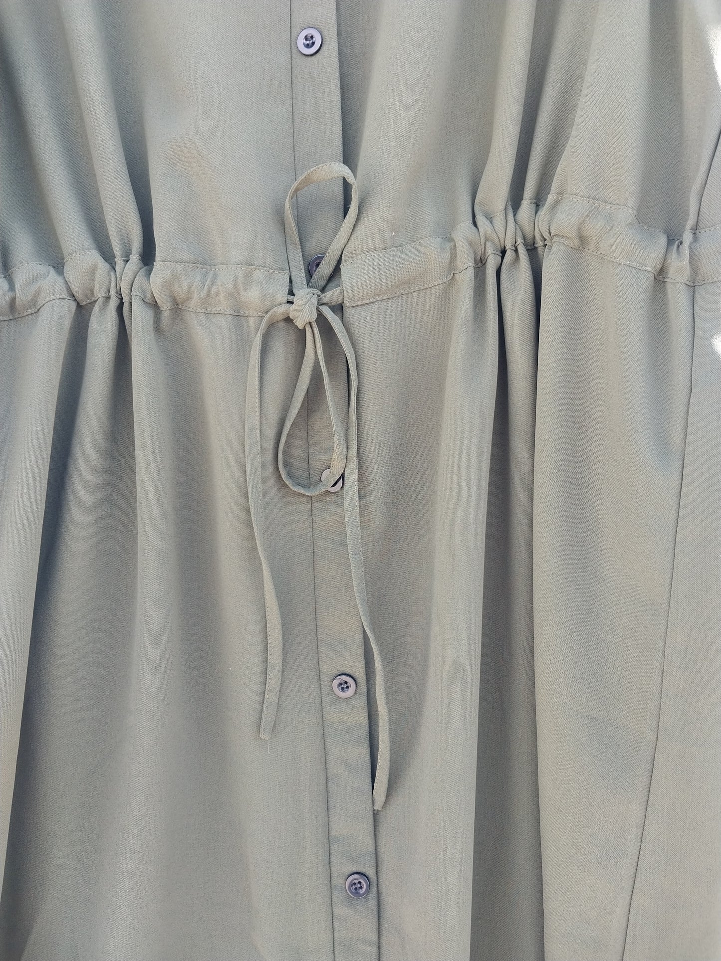Autumn Green Cinch Waist Button Up Dress