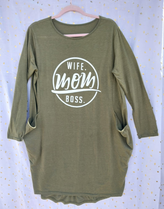 Autumn Green Mom Boss Shirt Dress
