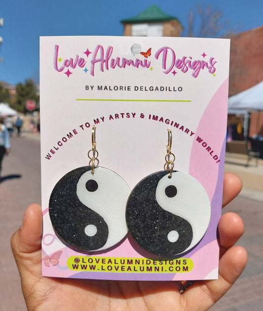 Ying Yang Handpainted XL Statement Earrings