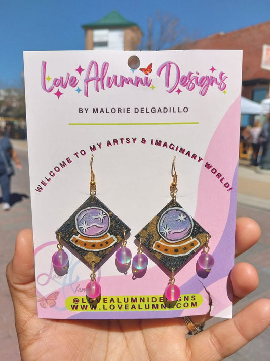 Crystal Ball Handpainted Dangle Earrings