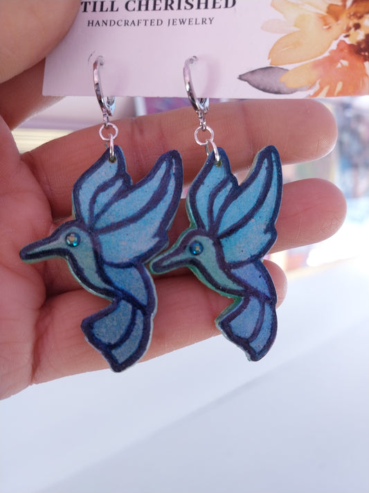 Shimmering Hummingbirds Silver Plated Earrings