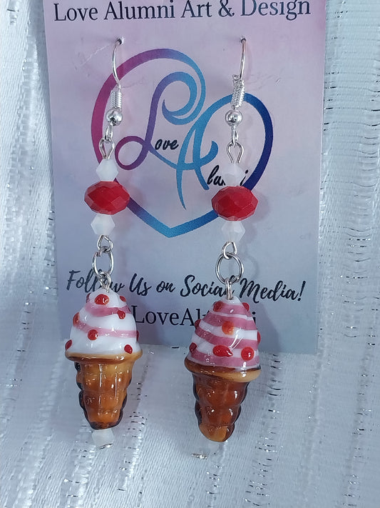 Silver Plated Cherry Ice Cream Earrings