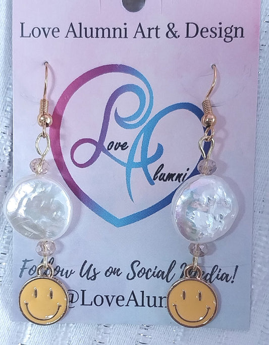 Smiley Embellished 18K Gold Plated Pearl Earrings