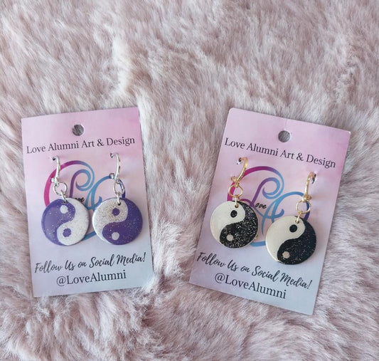 Ying Yang Handpainted Medium Statement Earrings