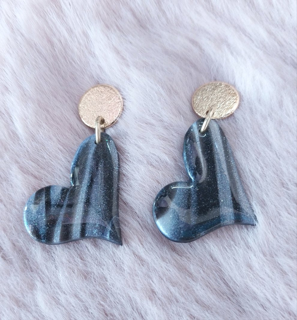 Ebony Shimmer 18K Gold Plated Heart Earrings