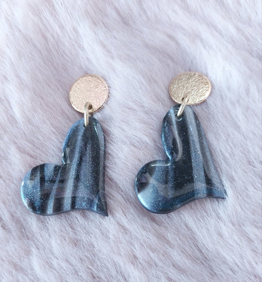 Ebony Shimmer 18K Gold Plated Heart Earrings