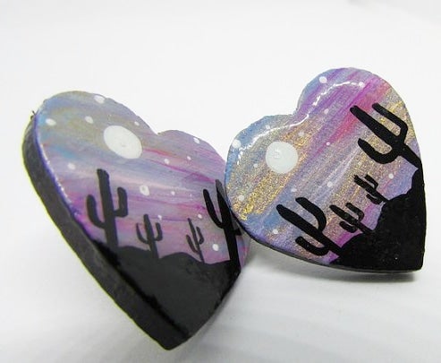 Lavender Desert Hand Painted 18K Gold Plated Studs