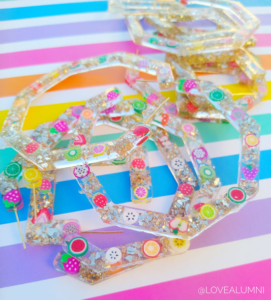 XL Glitter Fruit 18K Gold Hoops