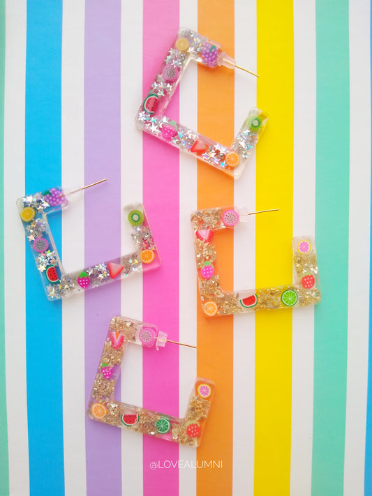 18K Gold Plated Fruity Pebble Square Earrings