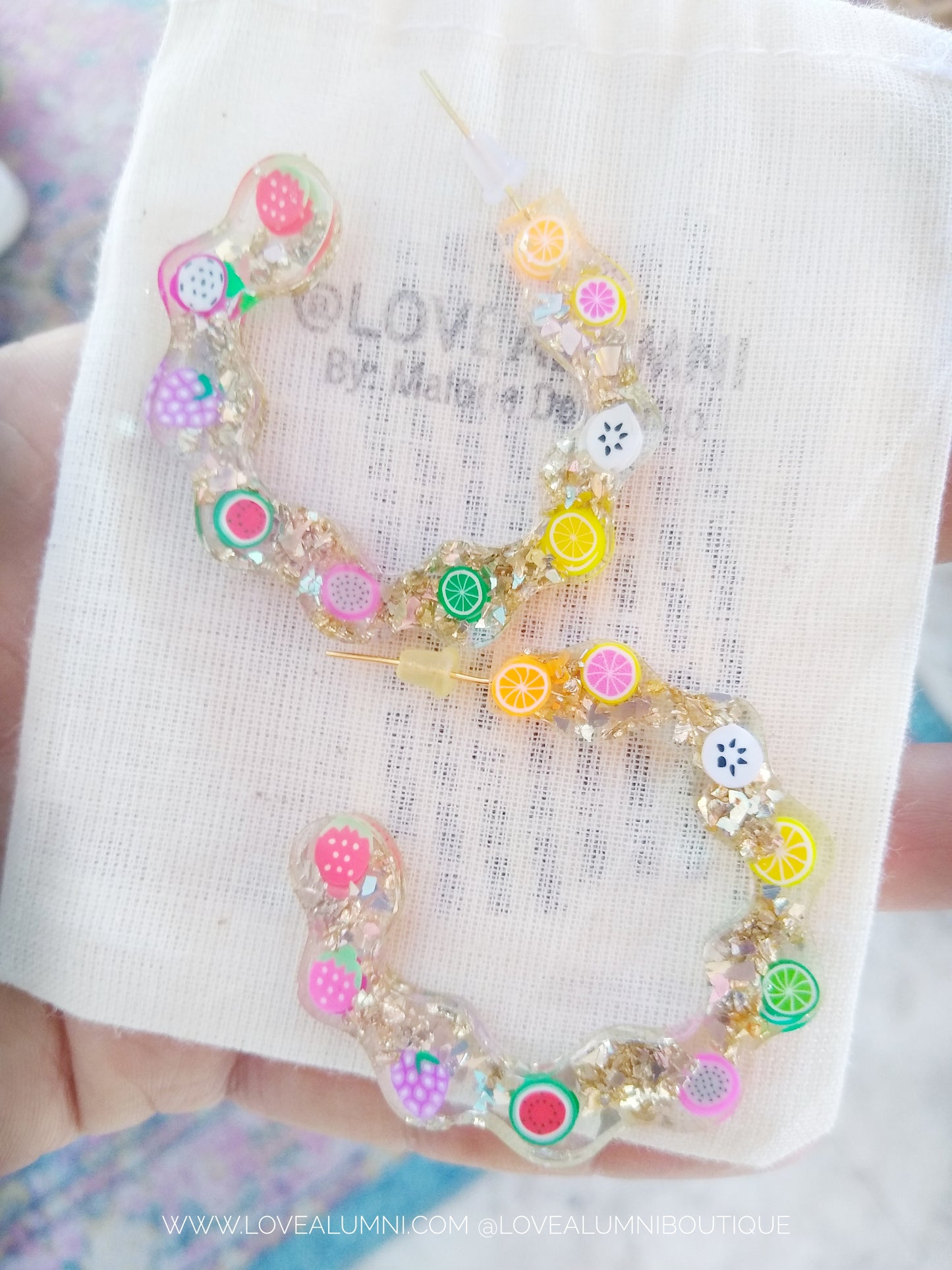 Fruity Pebbles 18K Gold Resin Hoops