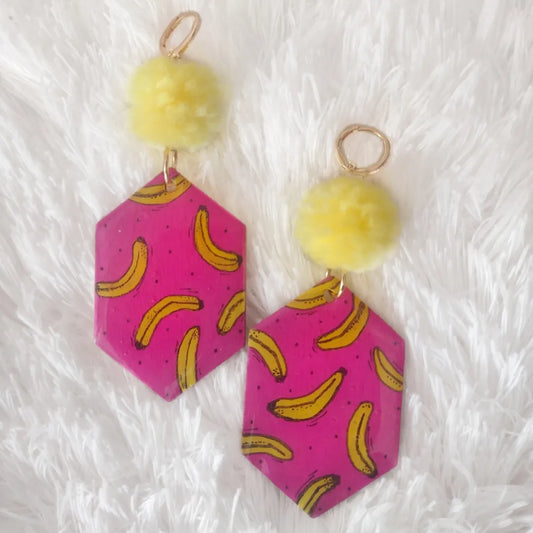 Bananas Hand Painted Earrings 18K Gold Plated