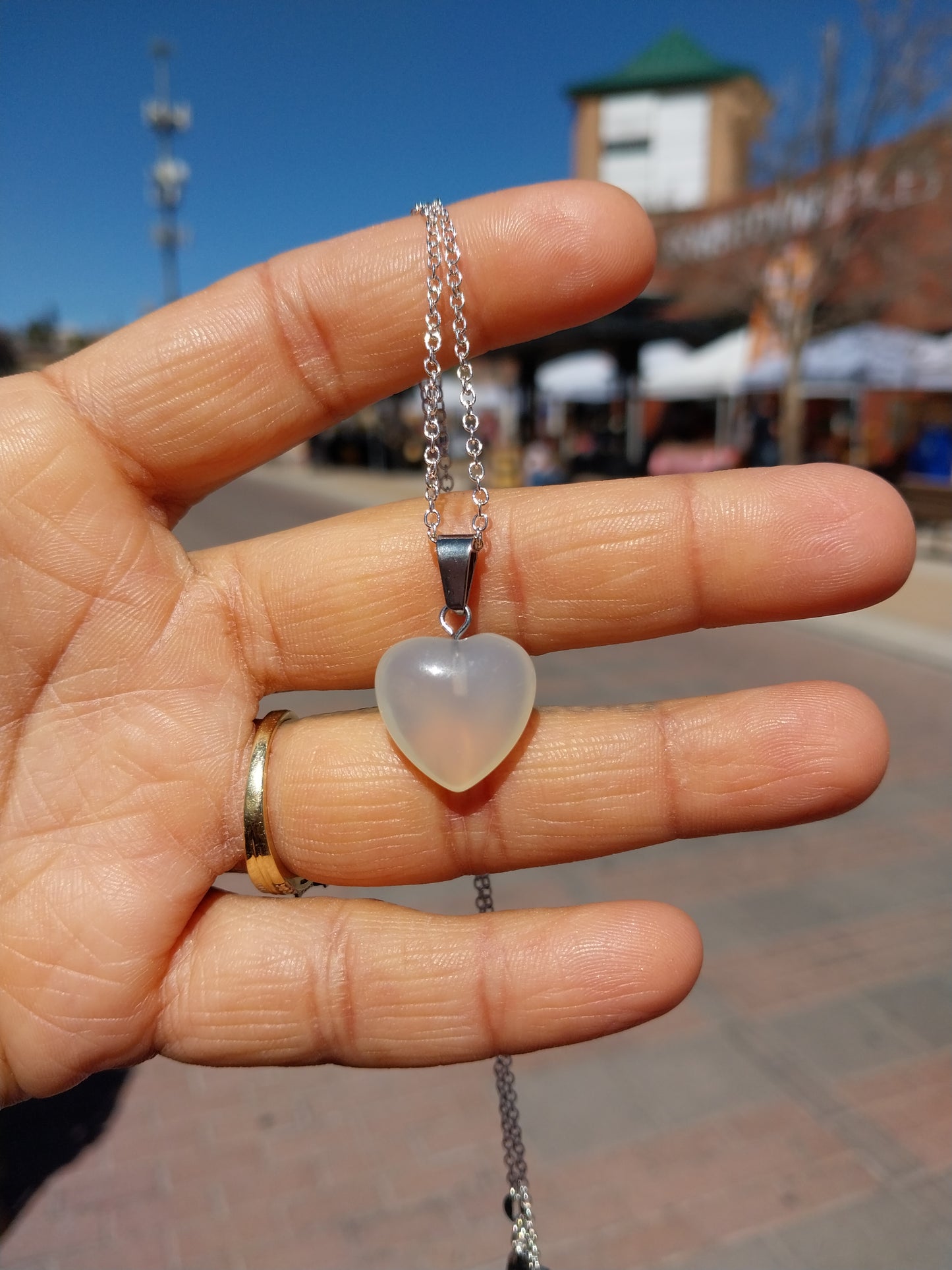 Clear Quartz Silver Plated Crystal Heart Necklace