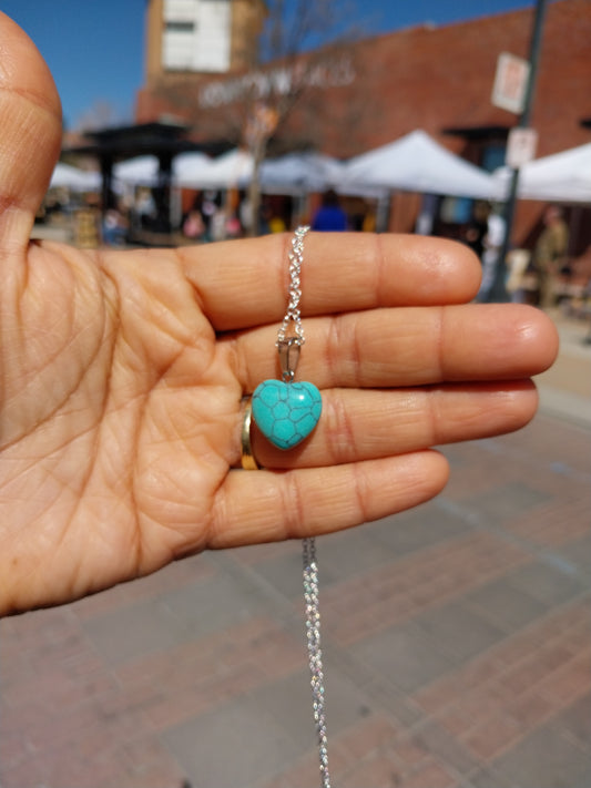 Turquoise Silver Plated Crystal Heart Necklace