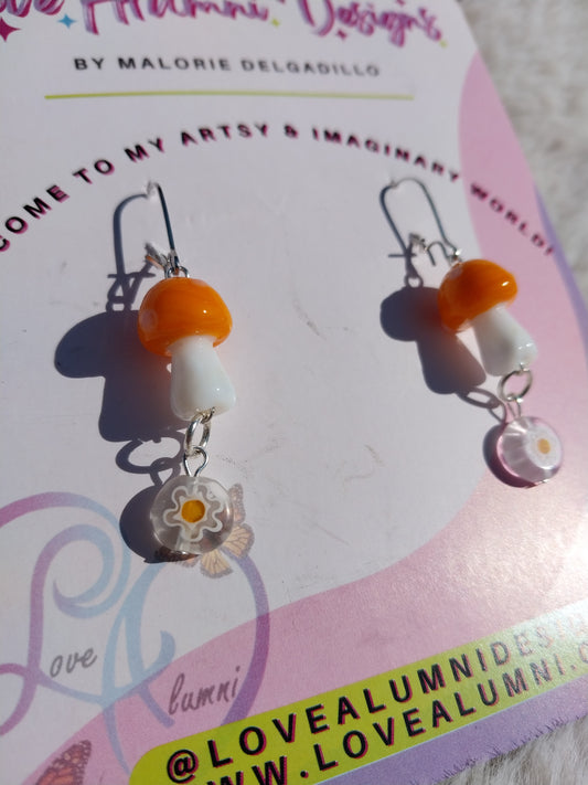 Glass Autumn Mushroom Earrings