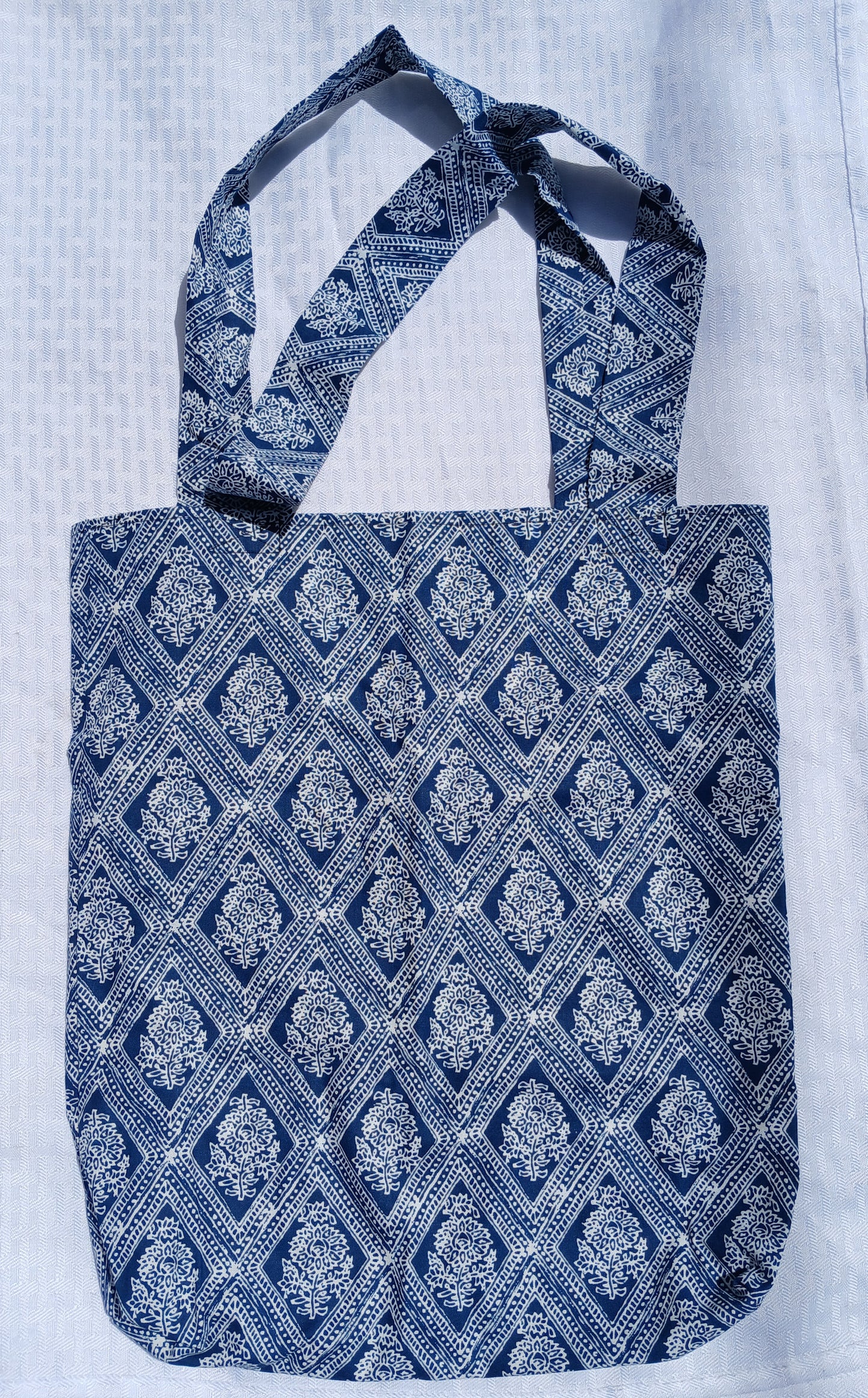 Blue Floral Handcrafted Tote Bag Sustainable Fabric