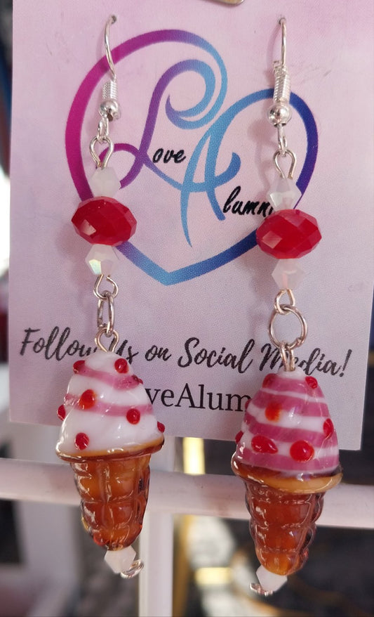 Silver Plated Cherry Ice Cream Earrings