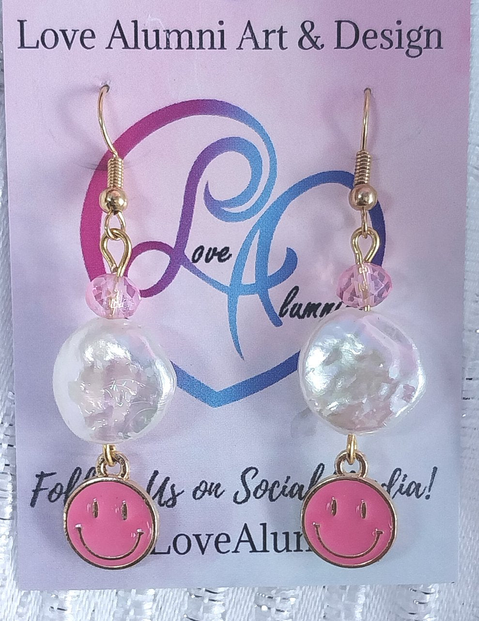 Smiley Embellished 18K Gold Plated Pearl Earrings