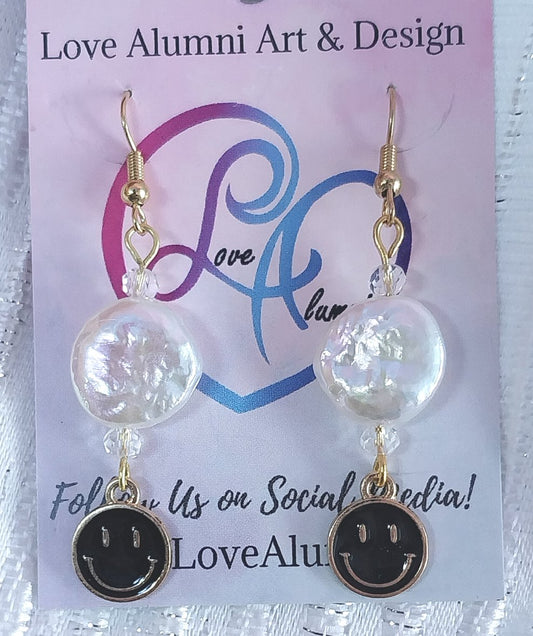 Smiley Embellished 18K Gold Plated Pearl Earrings