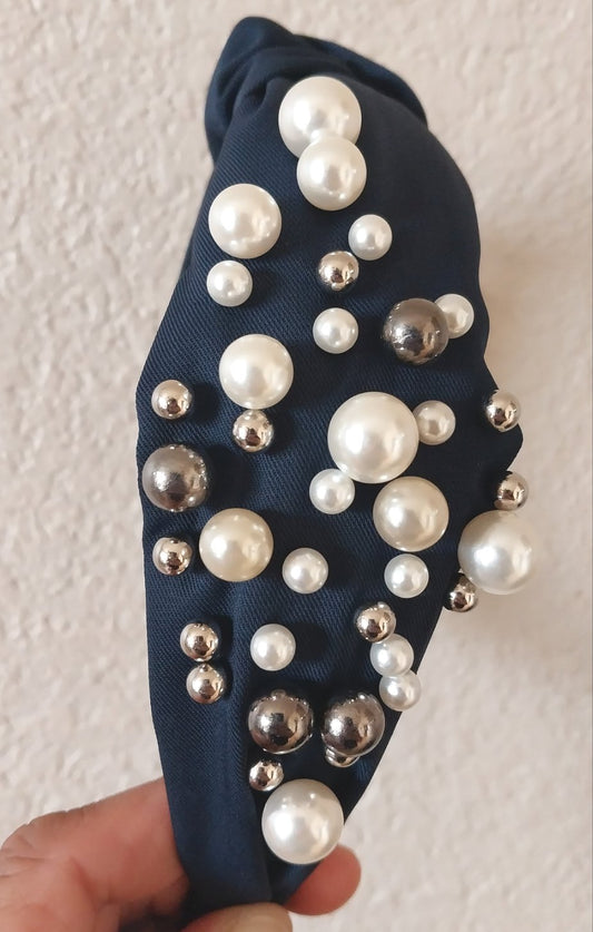 Navy Pearl Embellished Headband