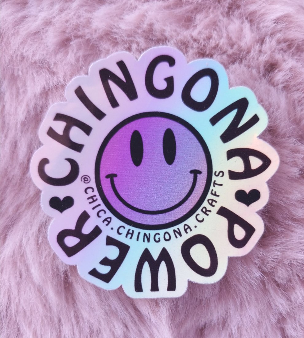 Chingona Power Smiley Purple Sticker