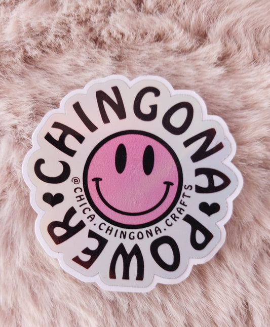 Chingona Power Smiley Pink Sticker