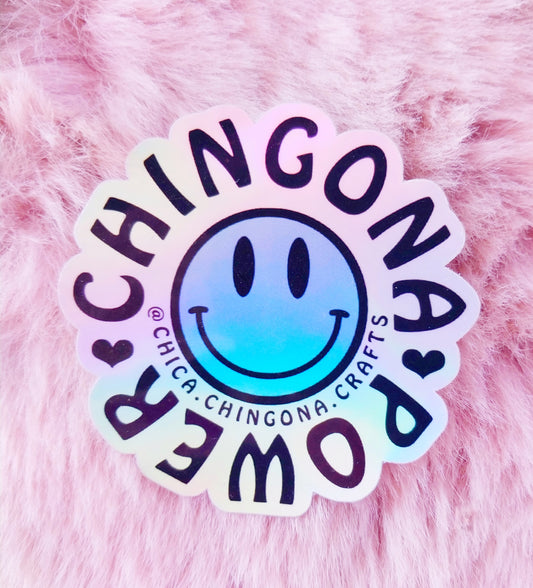 Chingona Power Smiley Blue Sticker