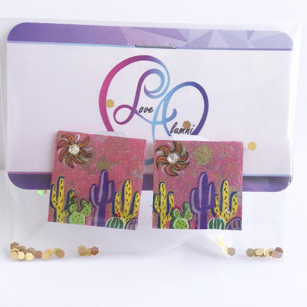 Cacti Cutie 18K Gold Plated Hand Painted Earrings