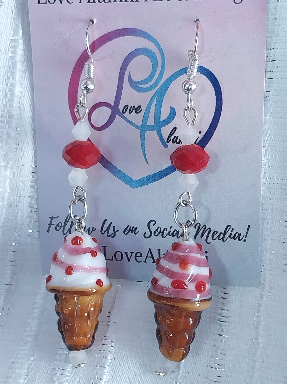 Silver Plated Cherry Ice Cream Earrings