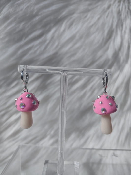 Diamond Pink Mushroom Earrings