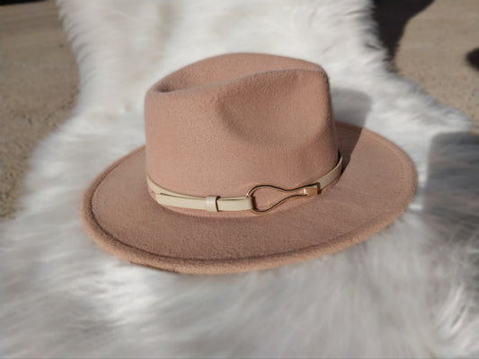 Fedora Stiff Brim Hat with Gold Clasp Strap